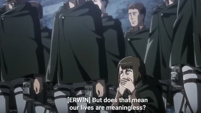 Still from the Erwin's Speech scene in Attack on Titan